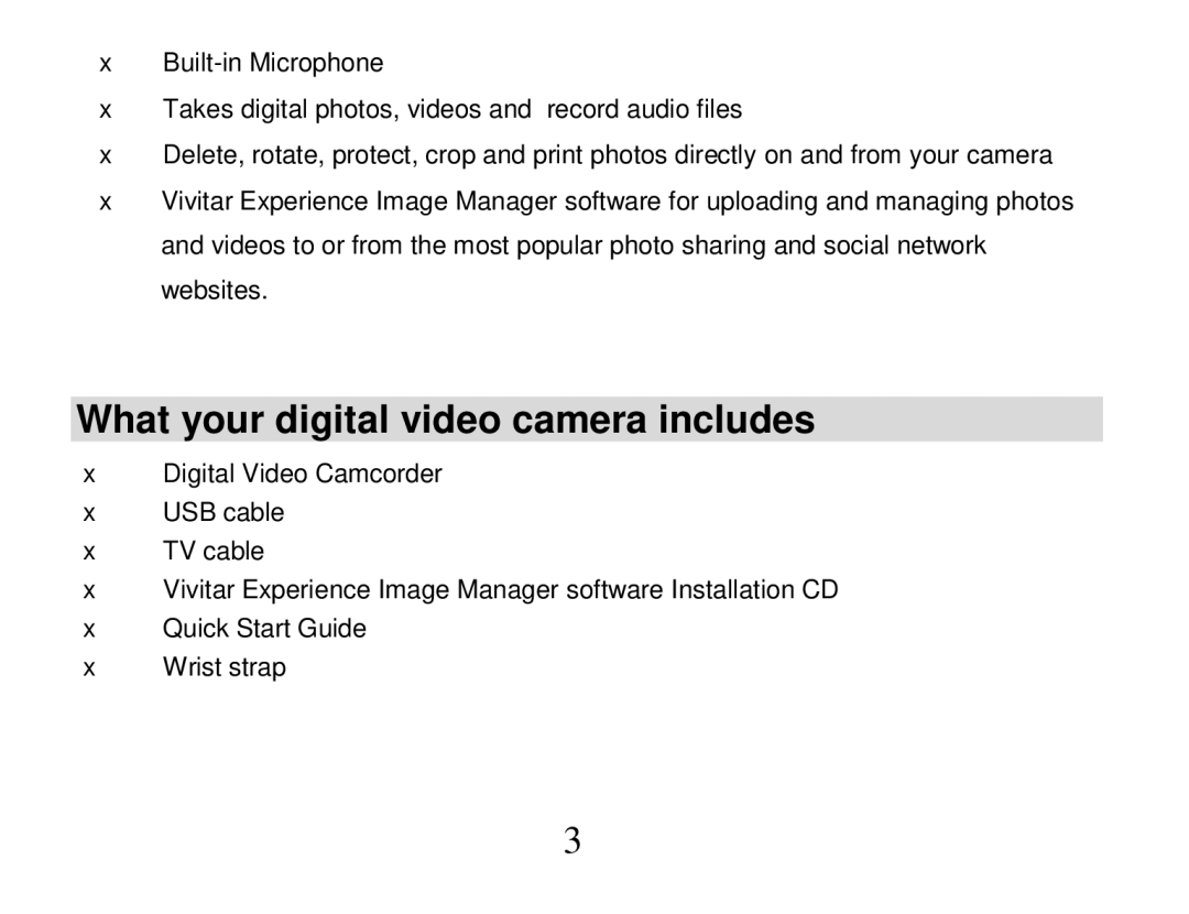 Vivitar DVR 810HD user manual What your digital video camera includes 