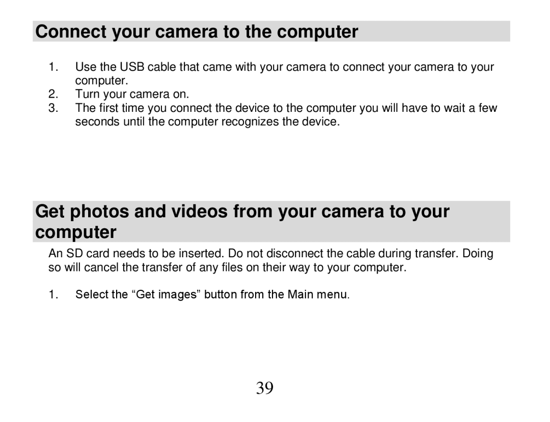 Vivitar DVR 810HD user manual Connect your camera to the computer, Get photos and videos from your camera to your computer 