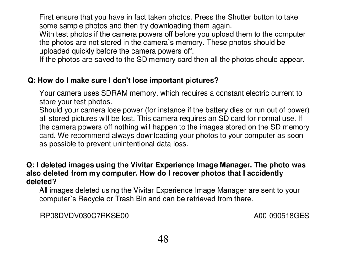 Vivitar DVR 810HD user manual How do I make sure I dont lose important pictures? 