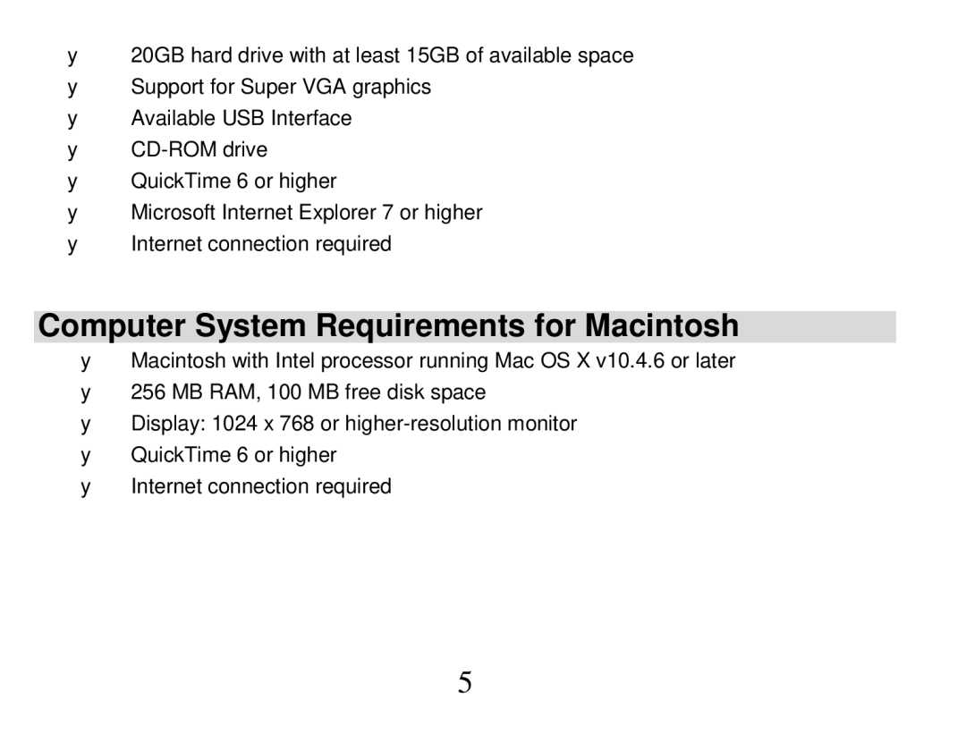 Vivitar DVR 810HD user manual Computer System Requirements for Macintosh 