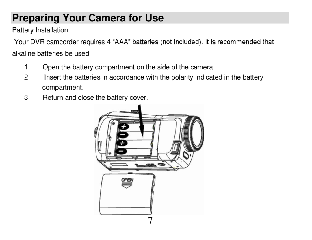 Vivitar DVR 810HD user manual Preparing Your Camera for Use 