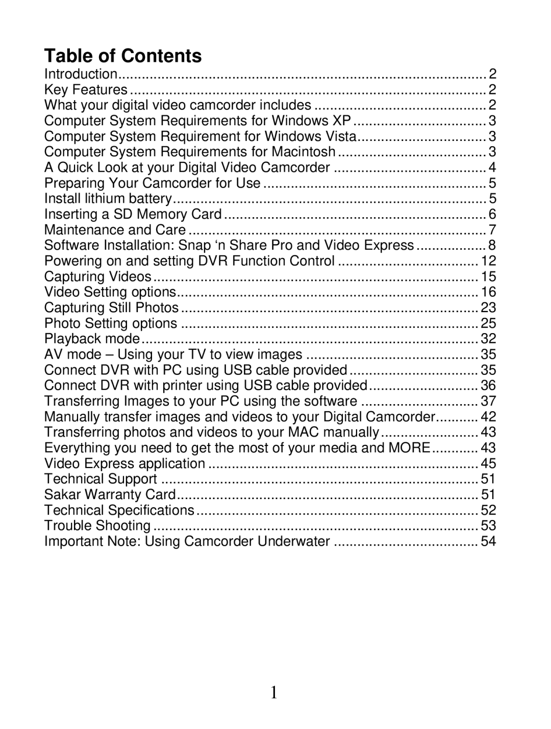 Vivitar DVR 850W owner manual Table of Contents 