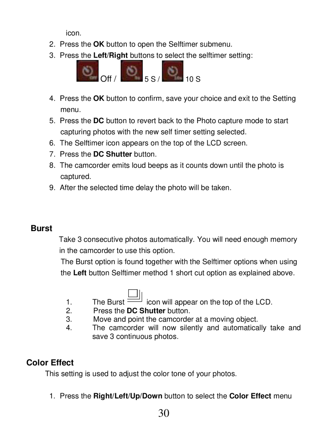 Vivitar DVR 850W owner manual Burst, Color Effect 