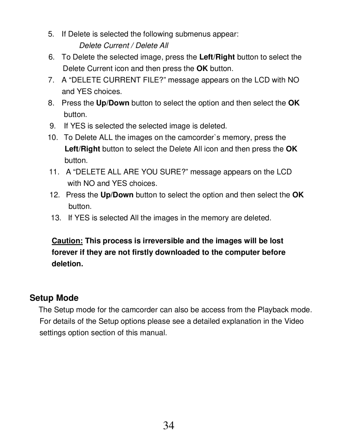 Vivitar DVR 850W owner manual Setup Mode 