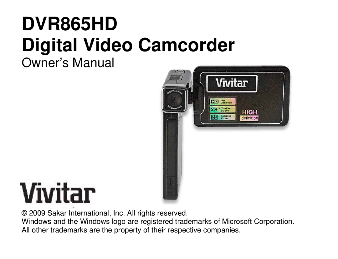 Vivitar DVR 865HD owner manual DVR865HD 