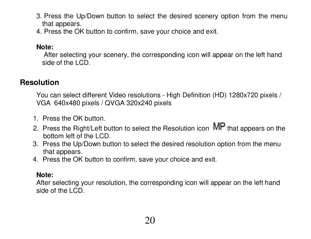 Vivitar DVR 865HD owner manual Resolution 