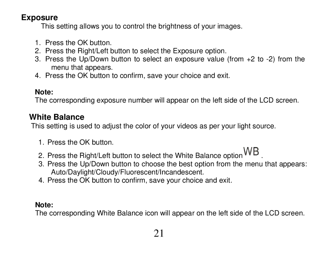 Vivitar DVR 865HD owner manual Exposure, White Balance 