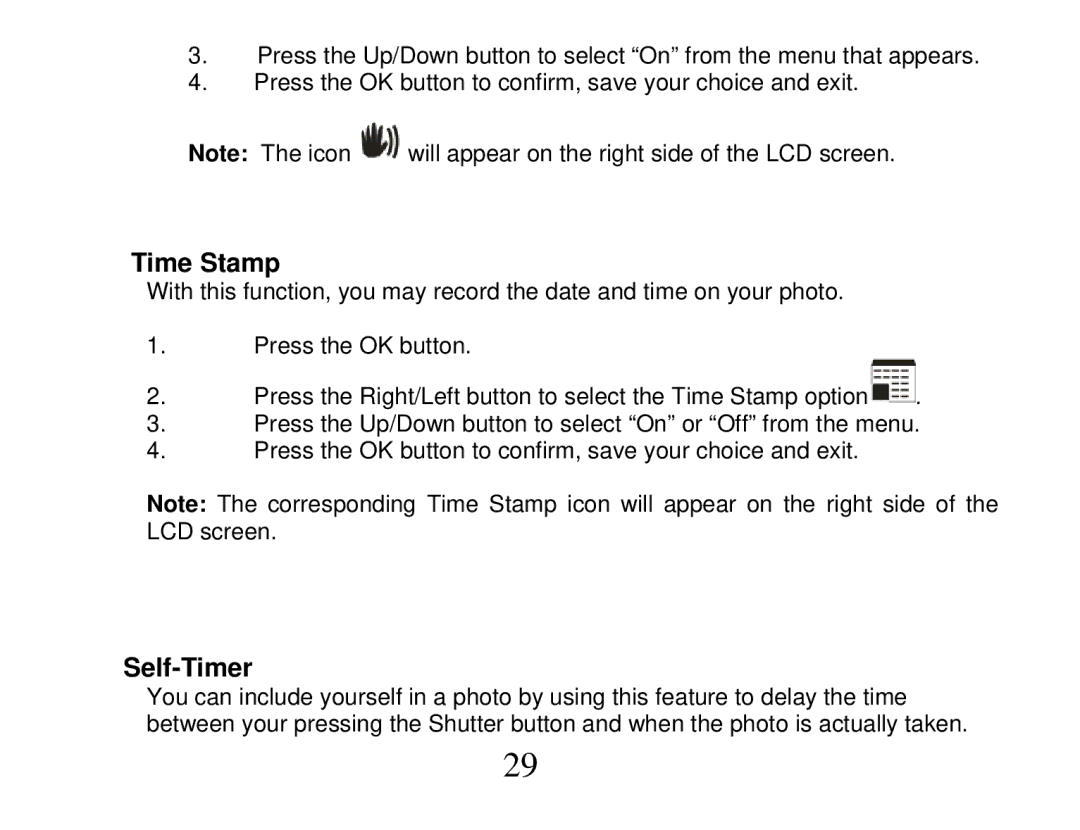 Vivitar DVR 865HD owner manual Time Stamp, Self-Timer 