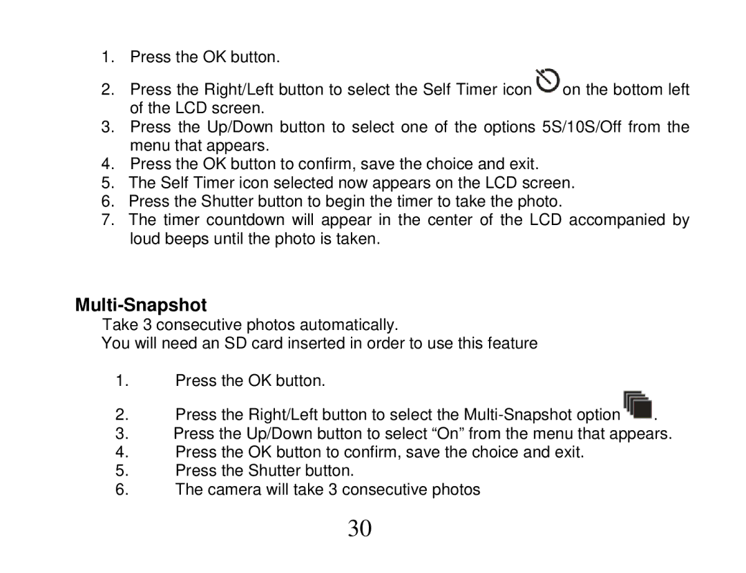 Vivitar DVR 865HD owner manual Multi-Snapshot 