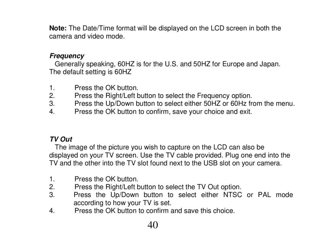 Vivitar DVR 865HD owner manual Frequency, TV Out 