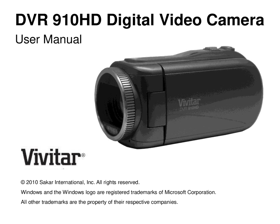 Vivitar user manual DVR 910HD Digital Video Camera 