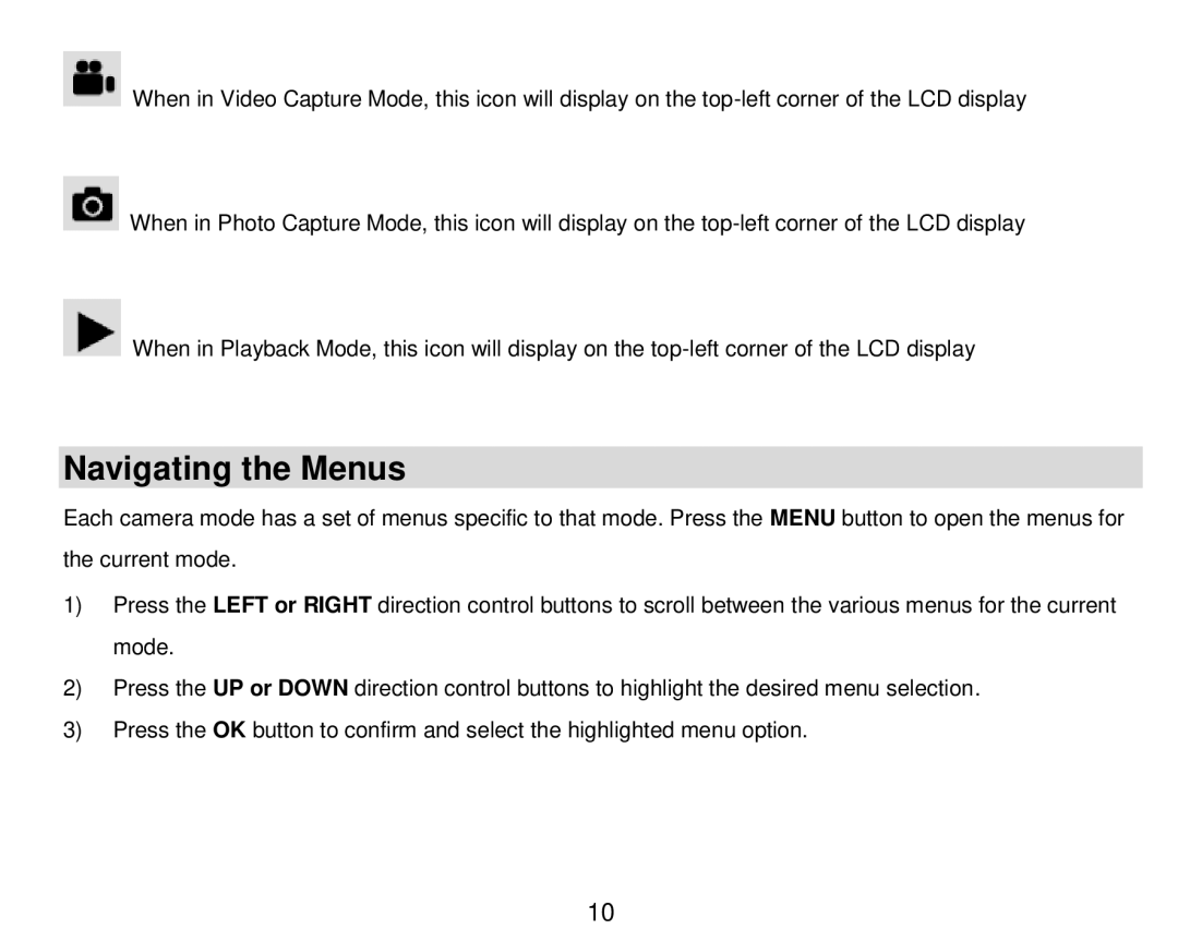 Vivitar DVR 910HD user manual Navigating the Menus 