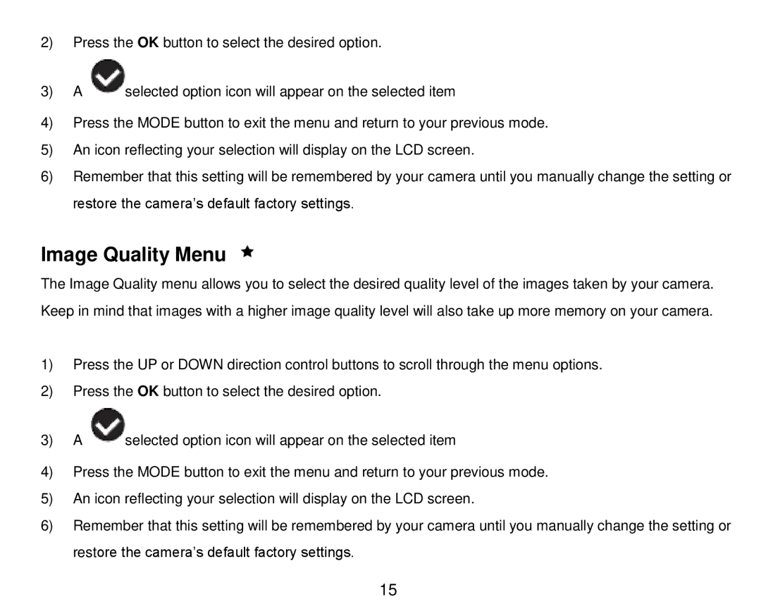 Vivitar DVR 910HD user manual Image Quality Menu 