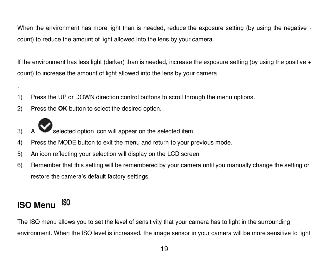 Vivitar DVR 910HD user manual ISO Menu 