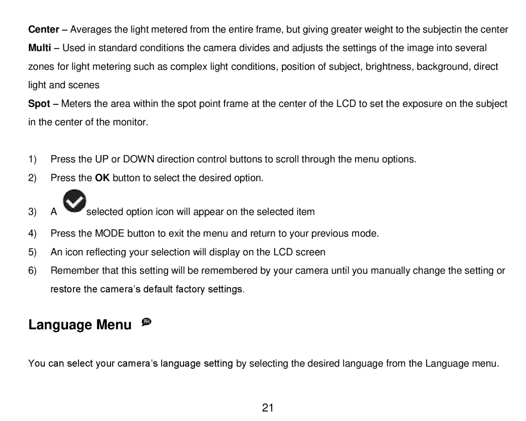 Vivitar DVR 910HD user manual Language Menu 