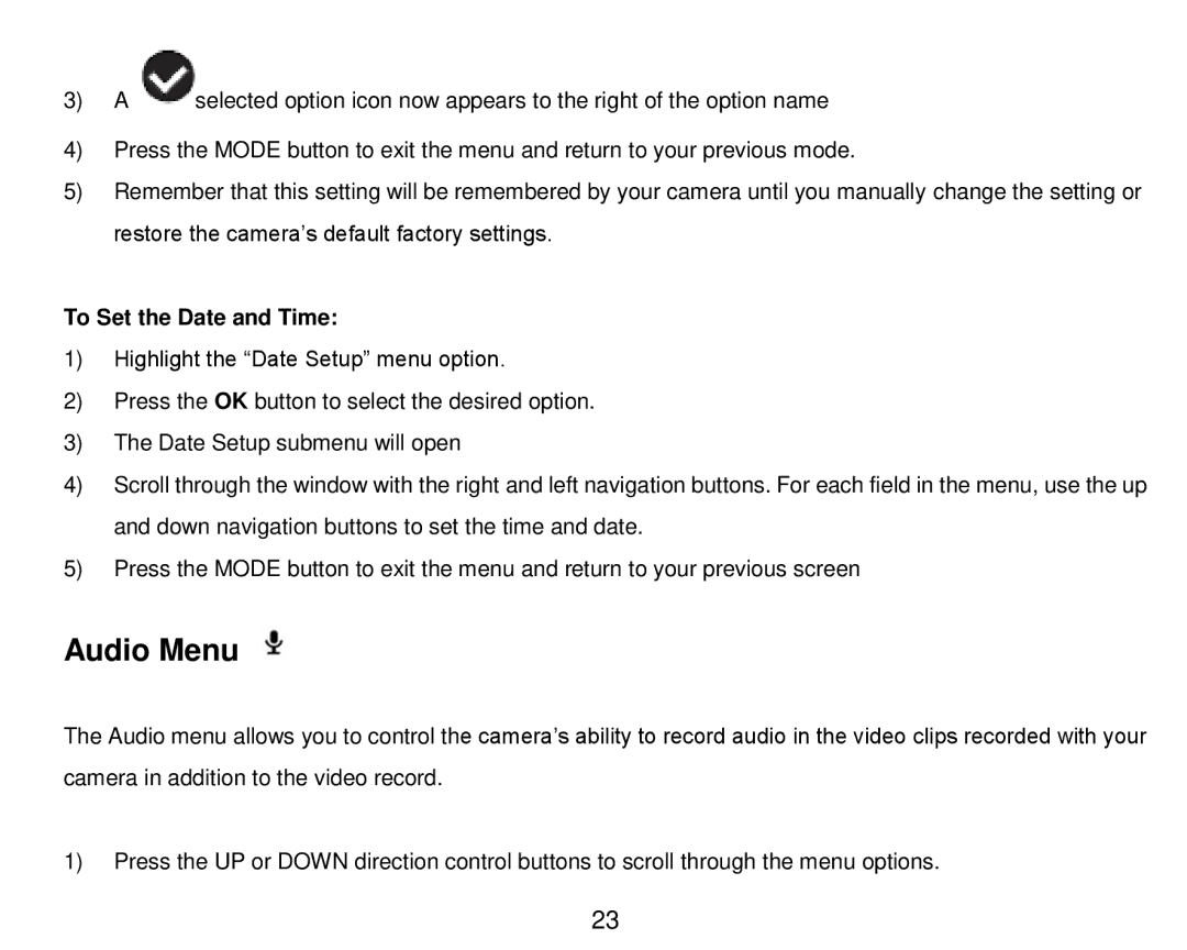 Vivitar DVR 910HD user manual Audio Menu, To Set the Date and Time 