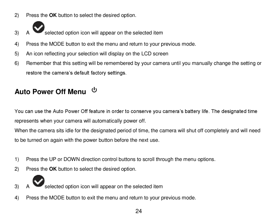 Vivitar DVR 910HD user manual Auto Power Off Menu 