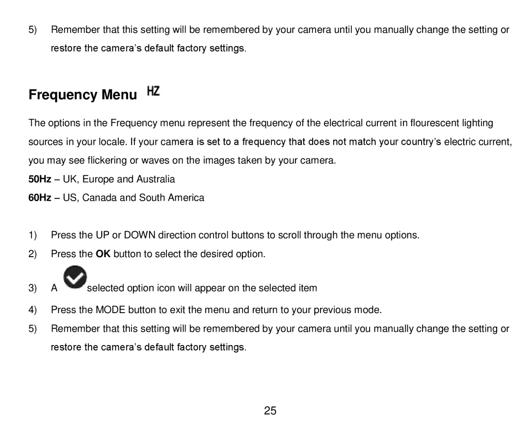 Vivitar DVR 910HD user manual Frequency Menu 