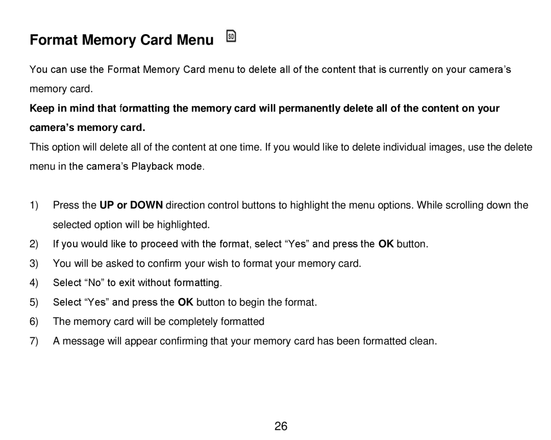 Vivitar DVR 910HD user manual Format Memory Card Menu 