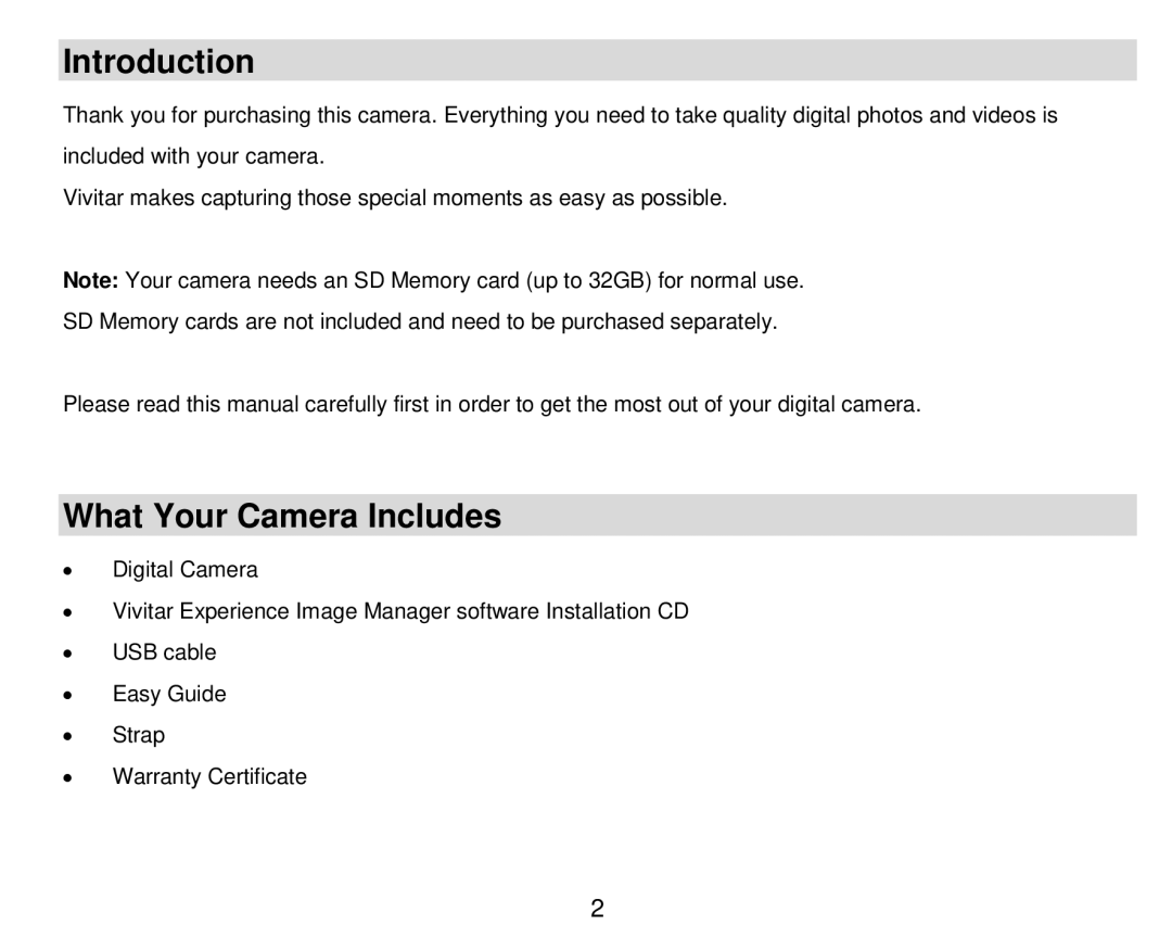 Vivitar DVR 910HD user manual Introduction, What Your Camera Includes 