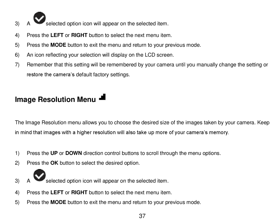 Vivitar DVR 910HD user manual Image Resolution Menu 