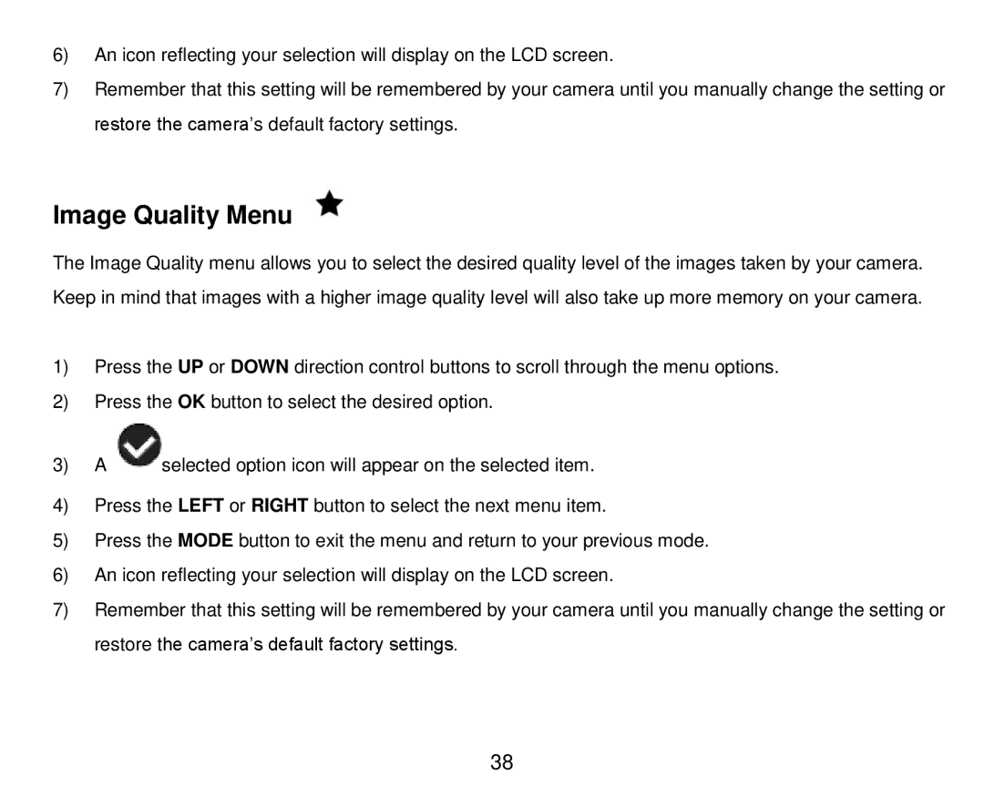 Vivitar DVR 910HD user manual Image Quality Menu 