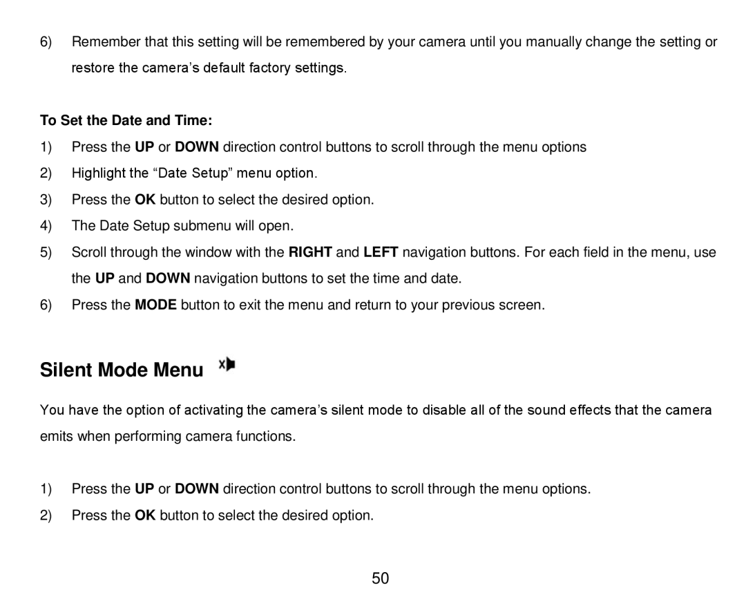 Vivitar DVR 910HD user manual Silent Mode Menu 