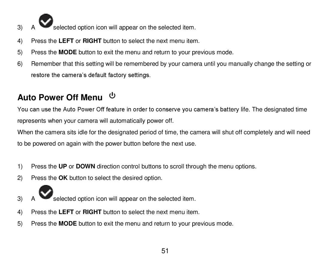 Vivitar DVR 910HD user manual Auto Power Off Menu 