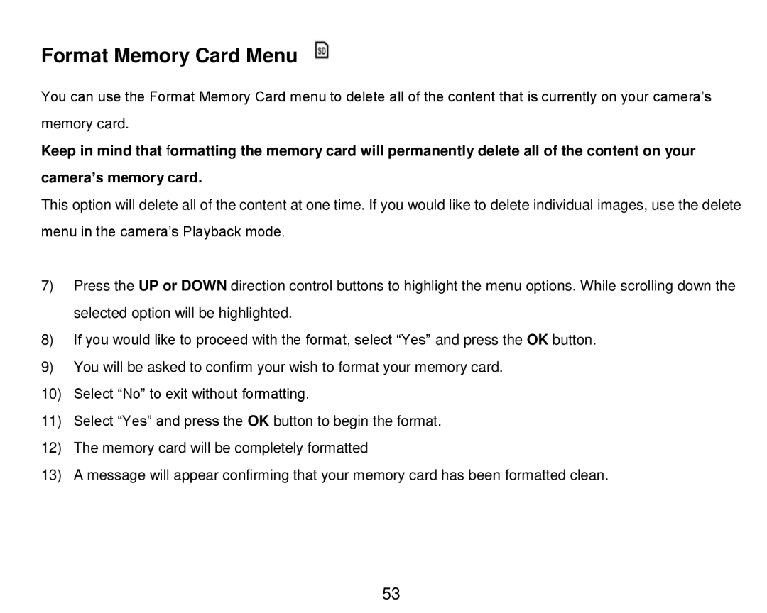 Vivitar DVR 910HD user manual Format Memory Card Menu 