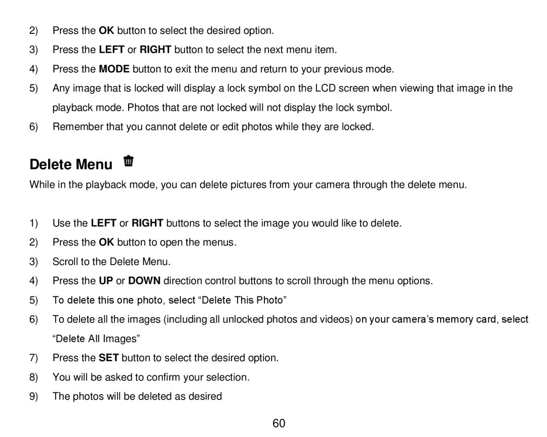 Vivitar DVR 910HD user manual Delete Menu 