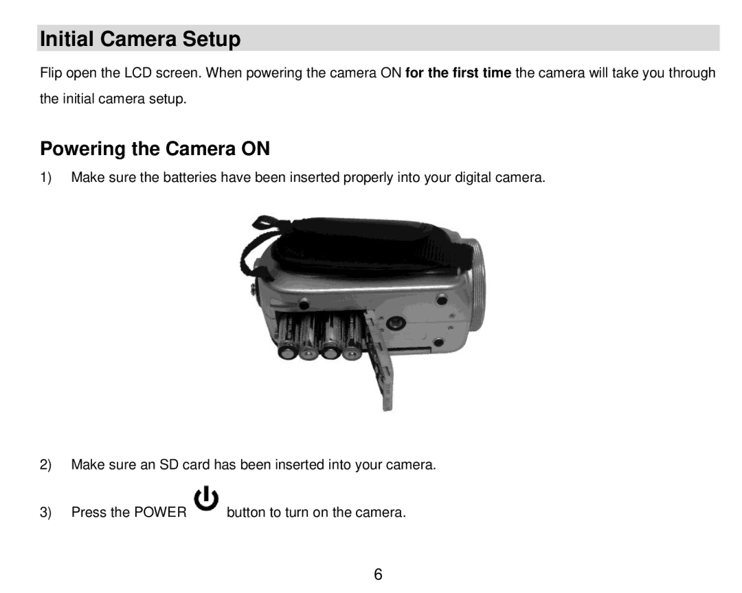 Vivitar DVR 910HD user manual Initial Camera Setup, Powering the Camera on 