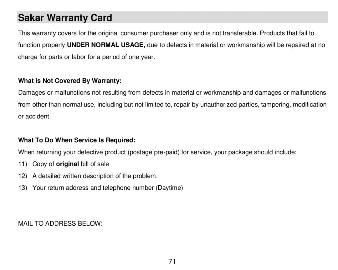 Vivitar DVR 910HD user manual Sakar Warranty Card, What Is Not Covered By Warranty 