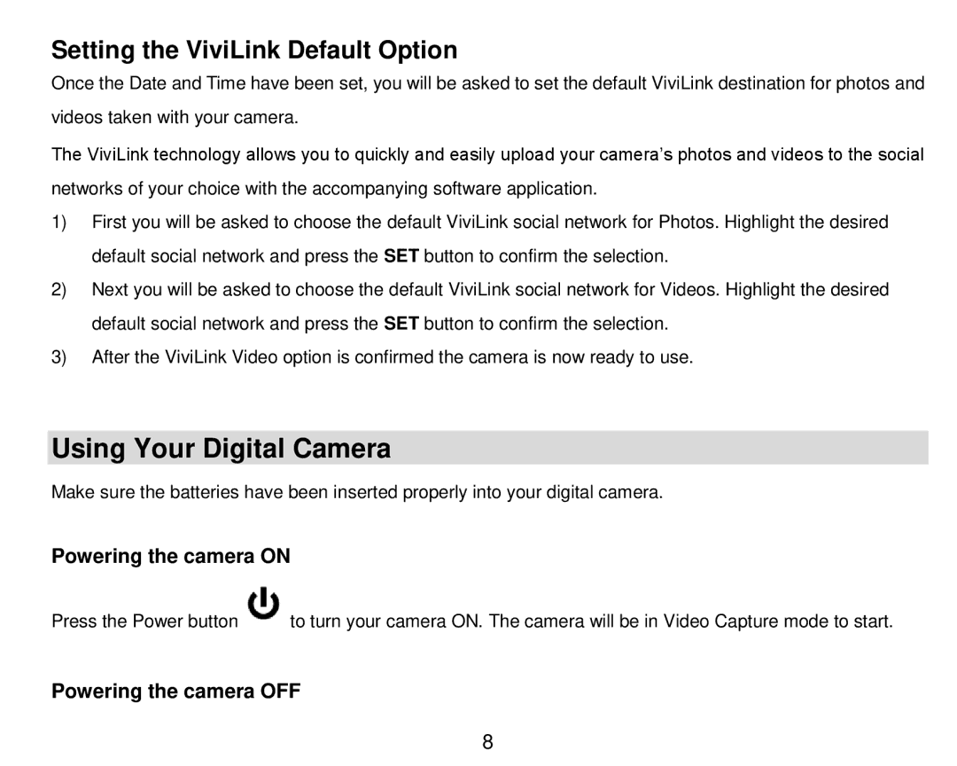 Vivitar DVR 910HD user manual Using Your Digital Camera, Setting the ViviLink Default Option 