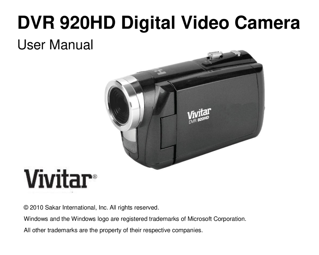 Vivitar user manual DVR 920HD Digital Video Camera 