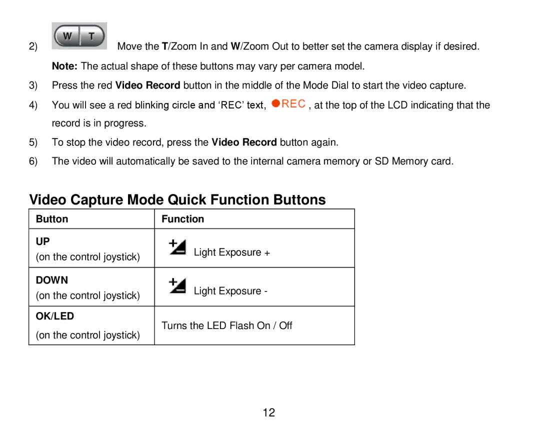 Vivitar DVR 920HD user manual Video Capture Mode Quick Function Buttons 