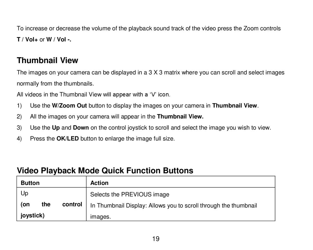 Vivitar DVR 920HD user manual Thumbnail View, Video Playback Mode Quick Function Buttons 