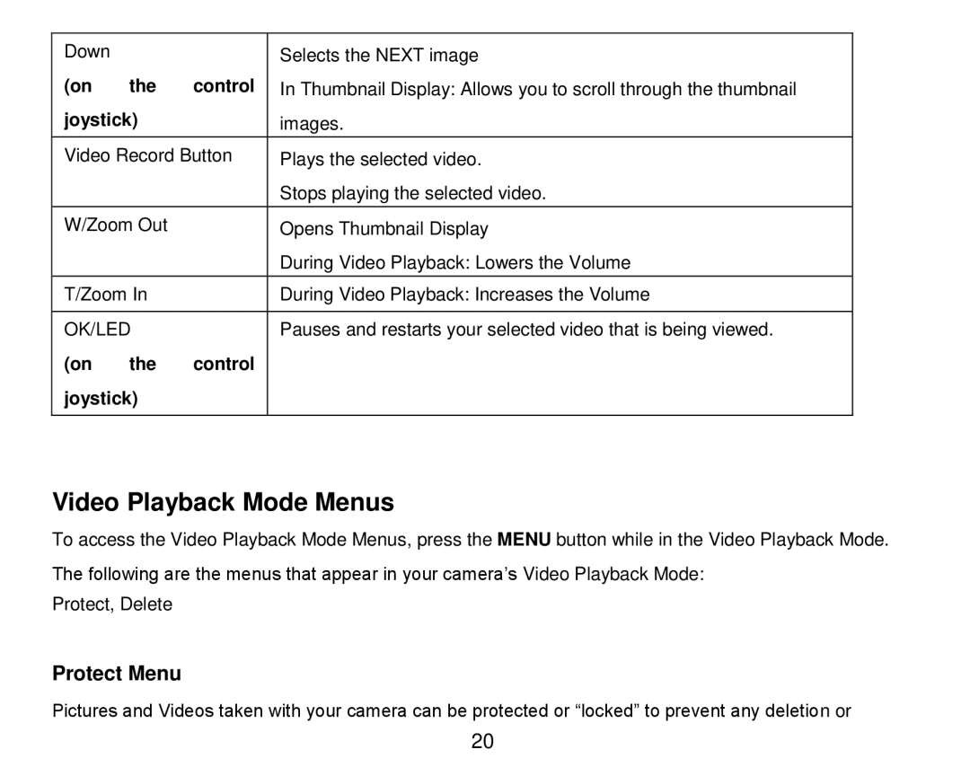 Vivitar DVR 920HD user manual Video Playback Mode Menus, Protect Menu 