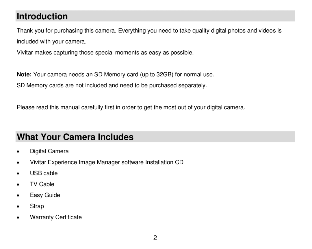 Vivitar DVR 920HD user manual Introduction, What Your Camera Includes 