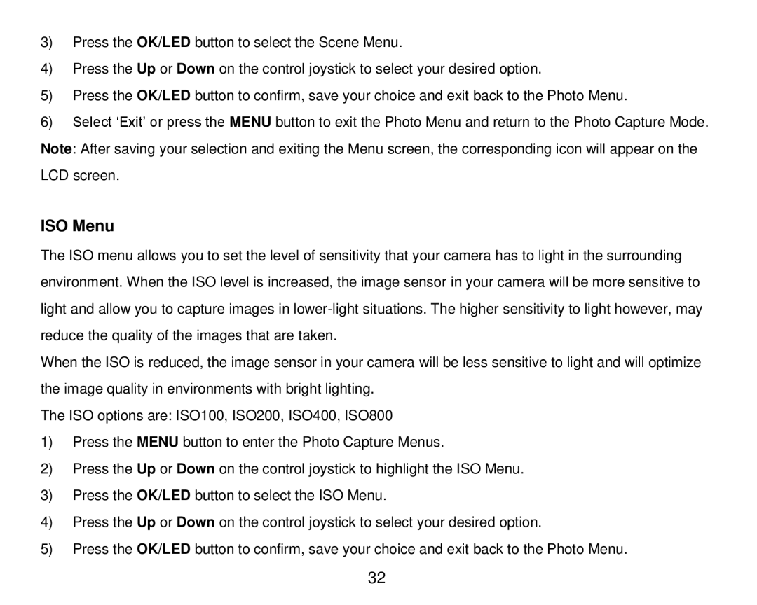 Vivitar DVR 920HD user manual ISO Menu 