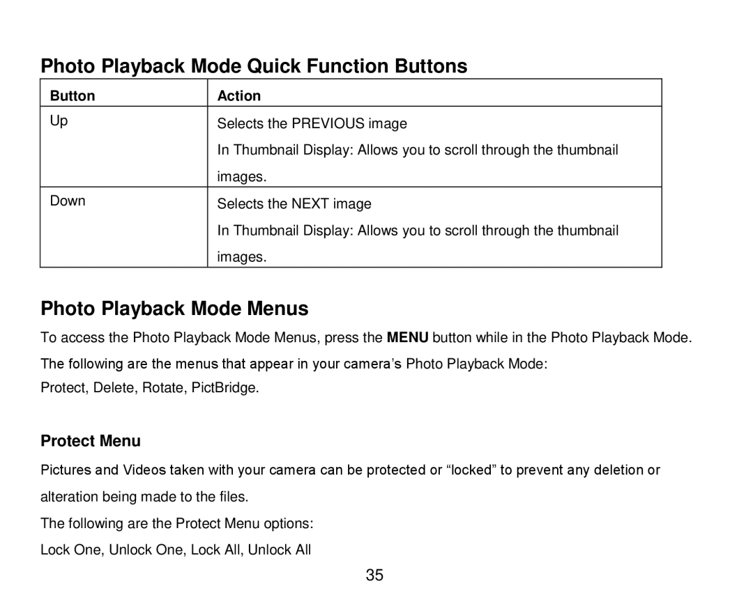 Vivitar DVR 920HD user manual Photo Playback Mode Quick Function Buttons, Photo Playback Mode Menus 