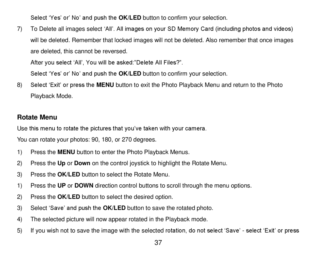 Vivitar DVR 920HD user manual Rotate Menu 