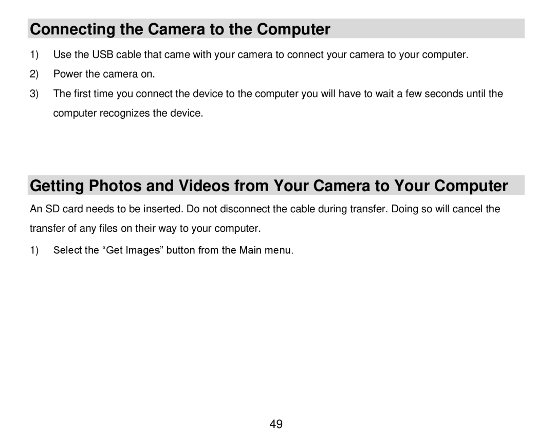 Vivitar DVR 920HD Connecting the Camera to the Computer, Getting Photos and Videos from Your Camera to Your Computer 