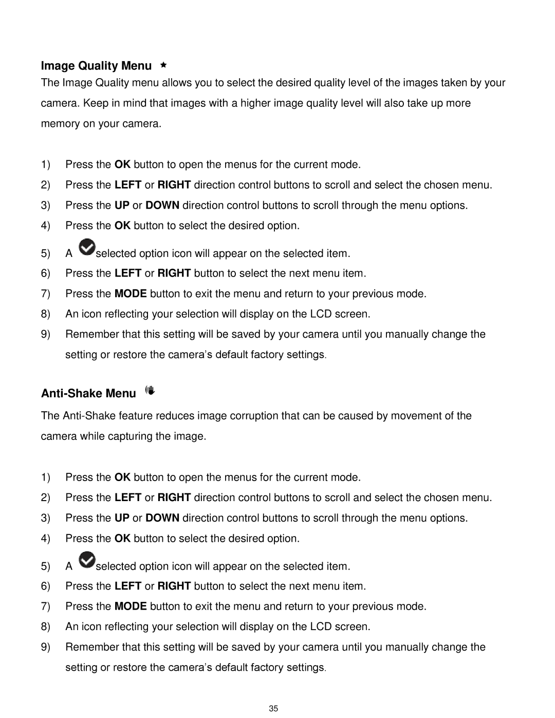 Vivitar DVR 925HD user manual Image Quality Menu 