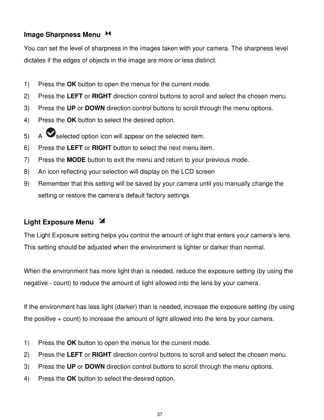 Vivitar DVR 925HD user manual Image Sharpness Menu 