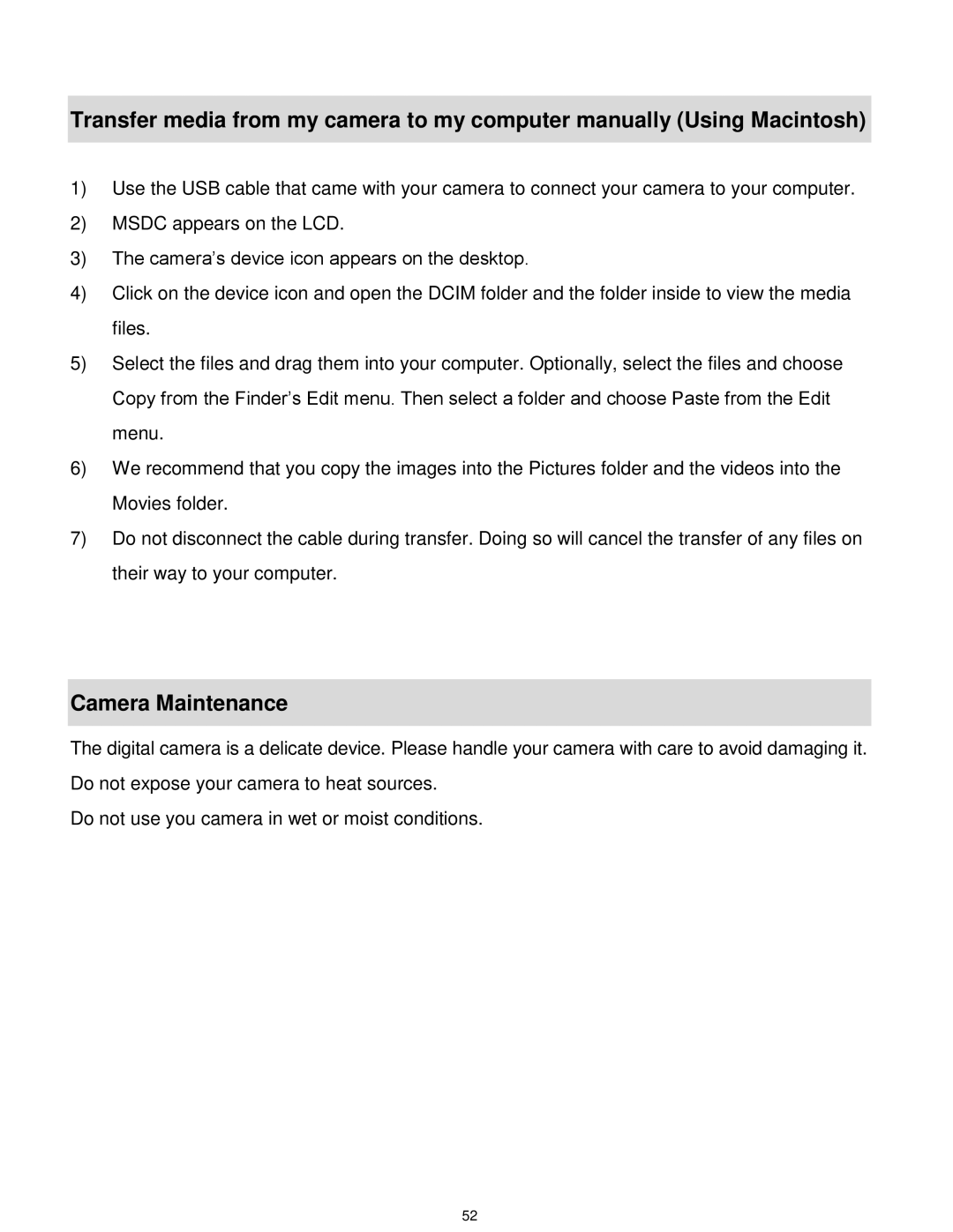 Vivitar DVR 925HD user manual Camera Maintenance 