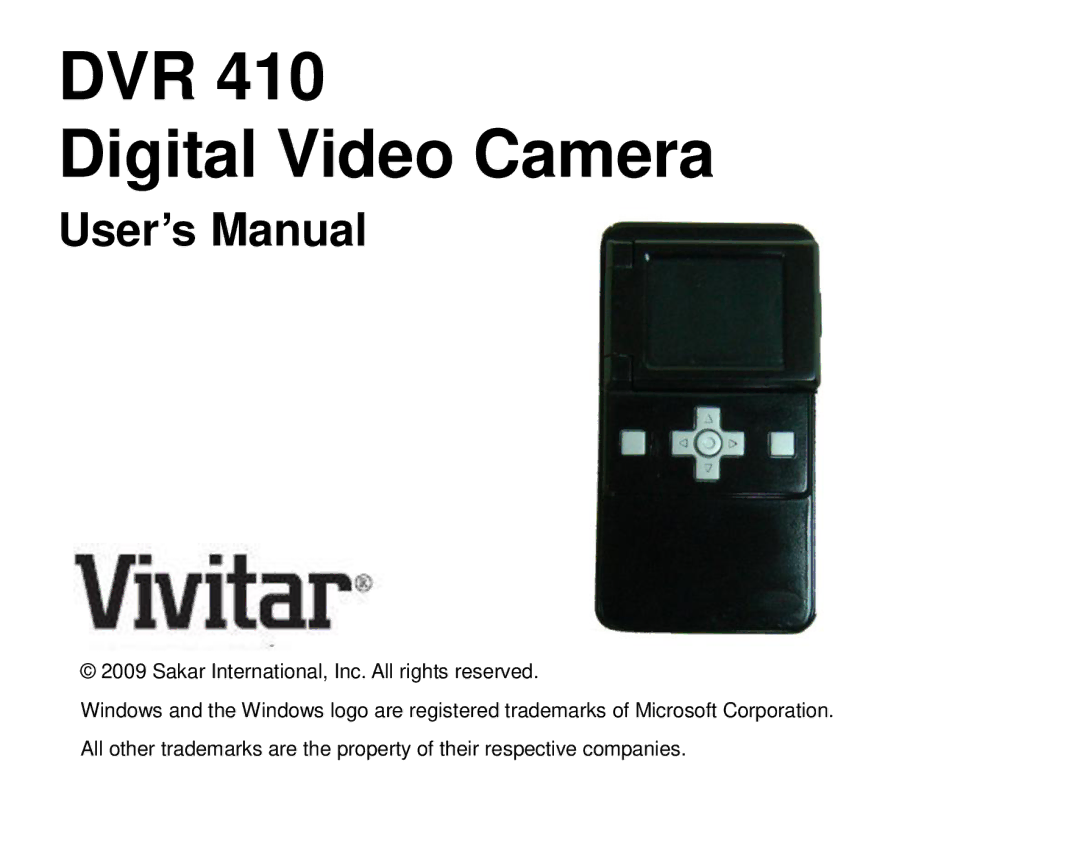 Vivitar DVR410-GRAPE, DVR-410 user manual DVR Digital Video Camera 