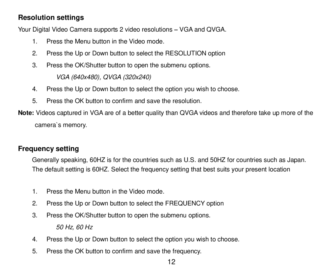 Vivitar DVR410-GRAPE, DVR-410 user manual Resolution settings 