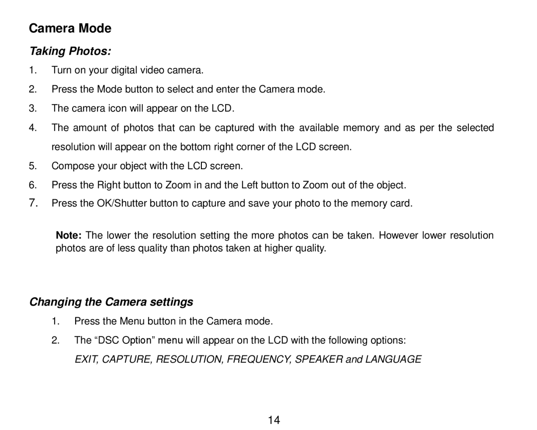 Vivitar DVR410-GRAPE, DVR-410 user manual Camera Mode, Taking Photos 