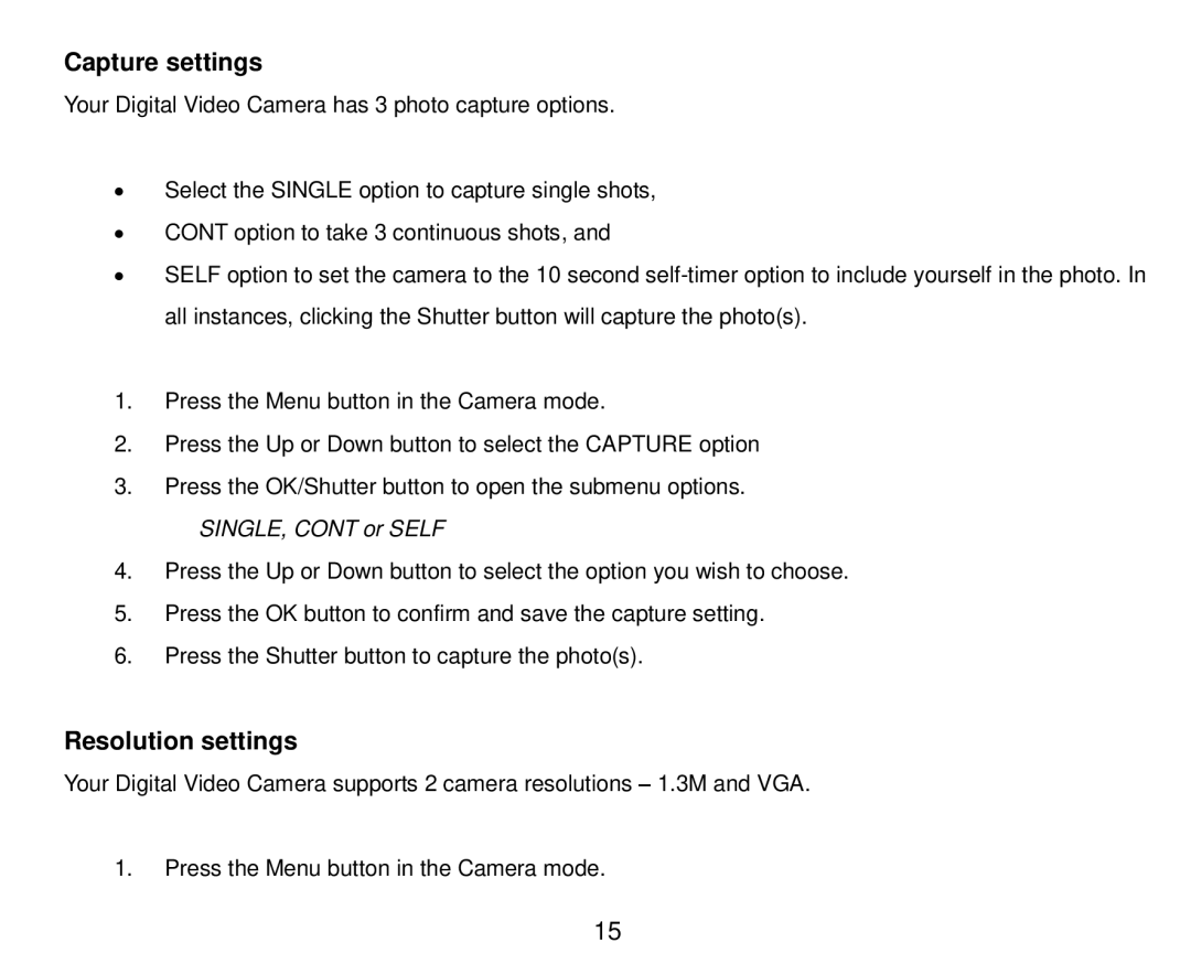 Vivitar DVR410-GRAPE, DVR-410 user manual Capture settings 