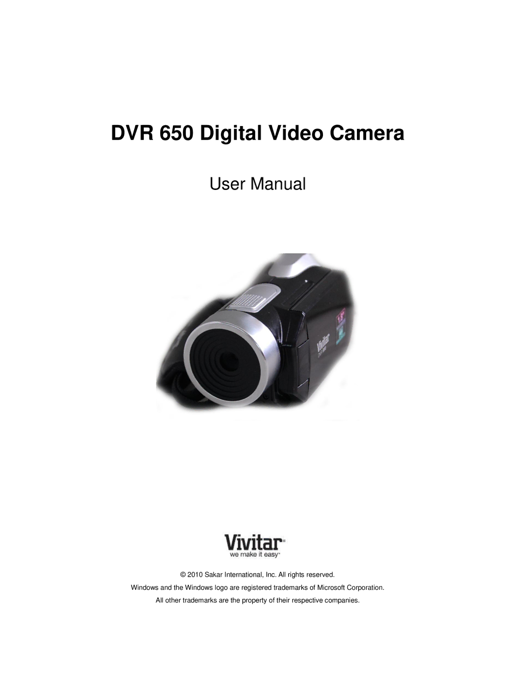 Vivitar DVR650 user manual DVR 650 Digital Video Camera 